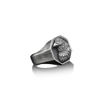 925 Silver Boho Eagle Men Ring, American Eagle Signet Man Ring, Handmade Eagle Ring, Sterling Silver Wedding Men Rings, Oxidized Eagle Ring