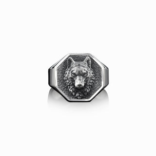 Handmade Silver Wolf Men Ring, Alpha Wolf Signet Man Ring, 925 Silver Animal Men Ring, Sterling Silver Polished Men Ring, Boho Men Gift Ring