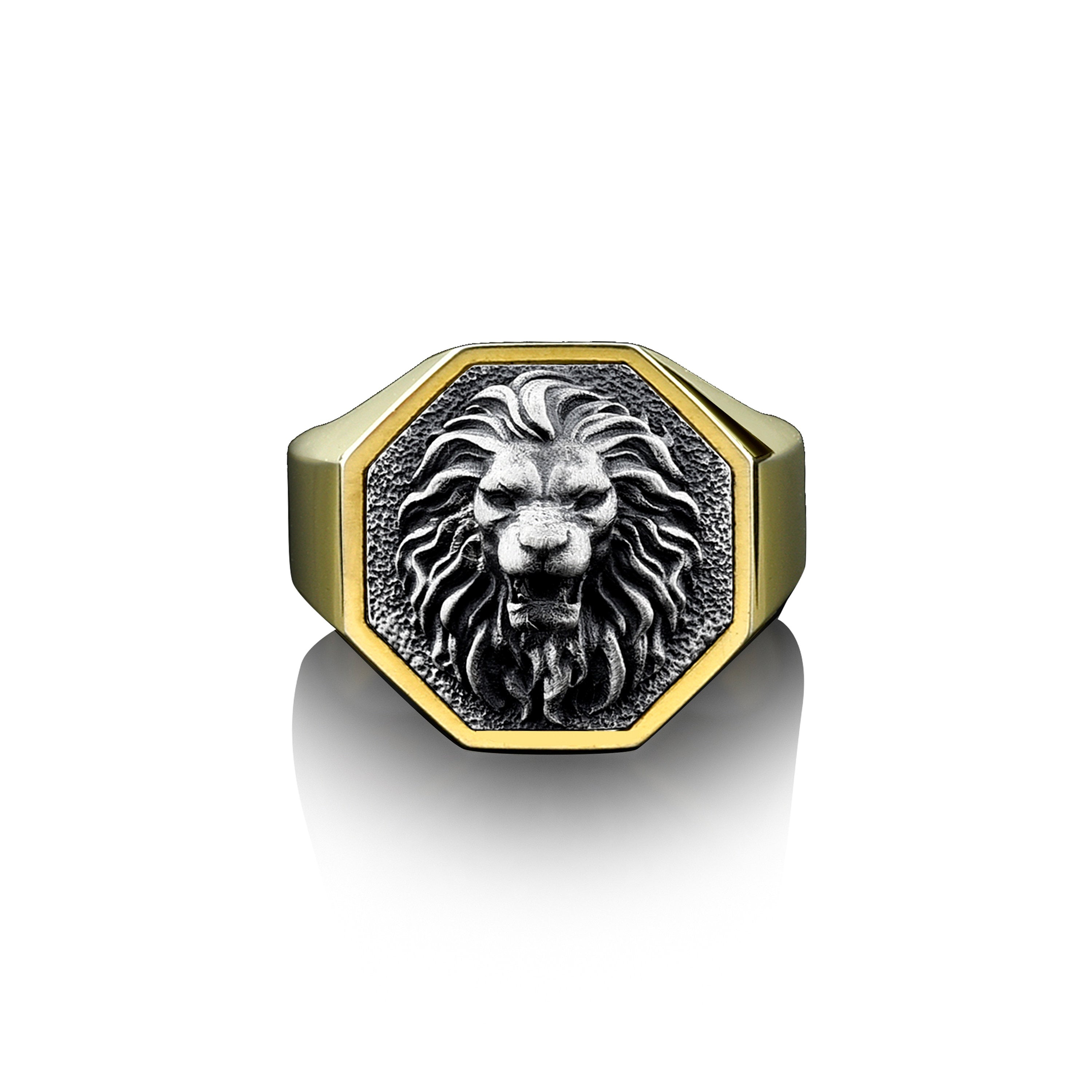 Sold 14k gold over lion ring Lion Handmade Relief Signet Ring Silver Lion Head Jewelry Wild Lion Men Ring African Lion Men Jewelry lion gift ring