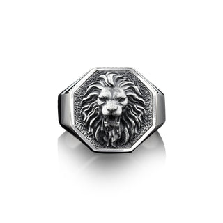 Lion Men's Ring, Handmade Sterling Silver Lion Signet Men Ring, Wild Lion Men Ring, African Lion Men Jewelry, Wedding Gift Ring For Mens