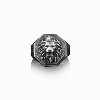 Handmade Oxidized Silver Men Lion Ring, Lion Head Signet Silver Man Ring, Sterling Silver African Lion Men Jewelry, Lion Boho Men Gift Rings