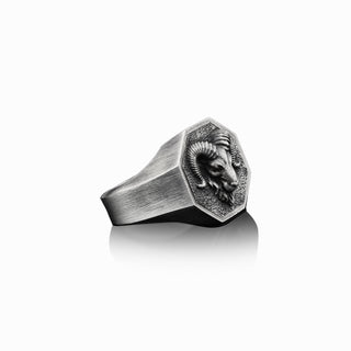 Zodiac Aries Ram Signet Ring for Men in Sterling Silver, Ram Head Silver Men Ring, Silver Zodiac Boho Man Ring, Animal Jewelry, Ring For Men