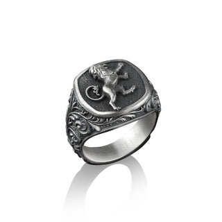 Lion Rampant Guardant, Square Signet Ring, Coat of Arms Ring, Sterling Silver Signet Ring Women, Mens Silver Signet Ring, Jewelry for mens