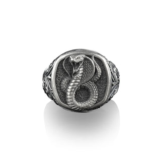 King Cobra Snake Signet Ring, Sterling Silver Signet Ring for Women, Mens Silver Square Signet Ring, 21st Birthday Gift for Her,