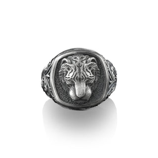 Wild Asian Tiger Square Signet Ring, Pinky Rings for Women, Animal Lover Gift, Sterling Silver Mens Rings, Chunky Biker Rings, Small Gift