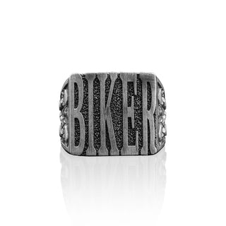 Biker Handmade Sterling Silver Men Signet Ring, Silver Men Biking Jewelry, Minimalist Ring, Ring For Men, Memorial Gift, Best Friend Ring