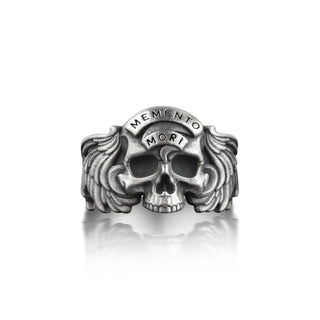 Memento Mori Mens Skull Ring in Silver, One Of A Kind Gothic Ring For Best Friend, Memento Mori Goth Jewelry For Men, Biker Ring For Husband