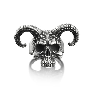 Ram Skull Mens Ring in Oxidized Silver, Goat Skull Ring in Gothic Style, Biker Ring For Boyfriend, Goth Jewelry For Men, Best Friend Ring