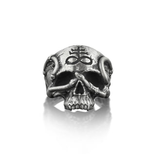 Skull and Snake Unique Mens Ring, Serpent Gothic Ring in Oxidized Silver, Goth Jewelry For Men, Halloween Ring For Boyfriend, Unusual Ring