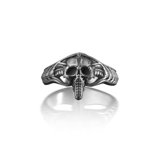 Pilot Skull Bio Mechanic Men Ring, Handmade Sterling Silver Men Ring, Skull Gothic Ring, Skull Punk Ring, Silver Mens Jewelry, Ring for Men