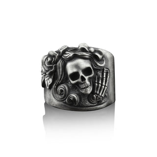 Skull with Hand Skeleton Handmade Sterling Silver Ring, Skull Gothic Ring, Skull Punk Ring, Skull Jewelry, Best Friend Ring, Ring for men