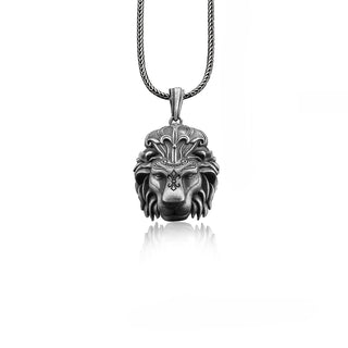 Lion pendant with engraved fleur de lis, 925 silver lion necklace for men, Futuristic necklace for leo birthday gift