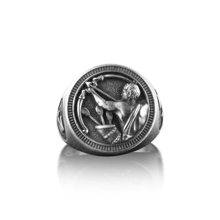 Sagittarius Pinky Signet Ring For Men, Zodiac Sign Signet Ring in Oxidized Silver, Horoscope Ring, Sagittarius Jewelry For Birthday Gift