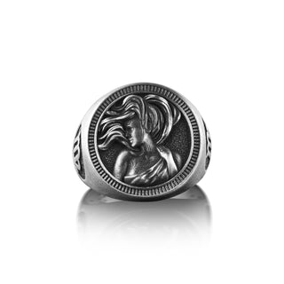 Virgo Zodiac Sign Mens Ring in Silver, Oxidized Zodiac Pinky Signet Ring For Men, Virgo Jewelry, Horoscope Ring For Birthday Gift, Cool Ring