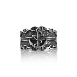 Anchor Signet Ring For Men , Handmade Sailor Anchor Ring, Oxidized Captain Anchor Ring, Anchor with Ropes, 925k Sterling Silver Ring for Men