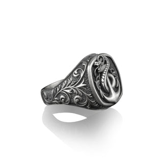 Anchor and Snake Signet Silver Ring for Men, Symbol of Hope and Wisdom Ring, Victorian Pinky Ring, Pirate Men Ring, Gift Ring For men