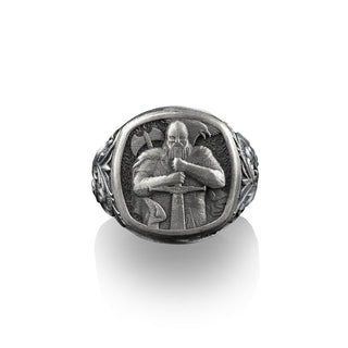 Berserker Viking Warrior Square Signet Ring, Norse Mythology, Sterling Silver Mens Rings, Pinky Signets for Women, Gifts for Mythology Lover