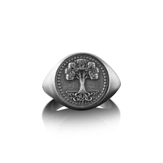Tree of Life Pinky Signet Ring For Men, Engraved Yggdrasil Mythology Ring in Silver, Spiritual Ring For Family, Norse Ring For Husband