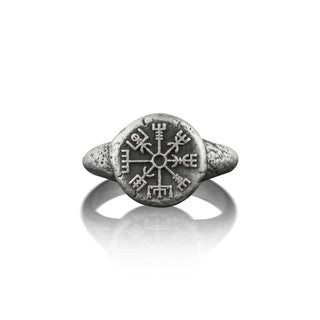 Vegvisir Pinky Signet Ring For Men, Viking Wayfinder Norse Mythology Ring in Sterling Silver, Nordic Ring For Husband, Compass Ring For Dad
