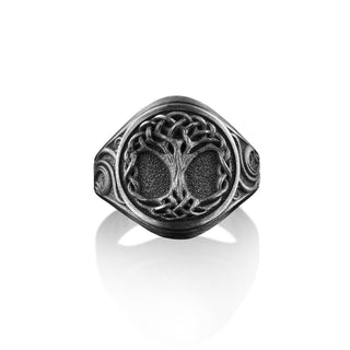 Handmade Family Tree Sterling Silver Ring, Viking Yggdrasill Boho Men Ring, Tree Life Signet 925 Silver Men Ring, Scandinavian Men Jewelry