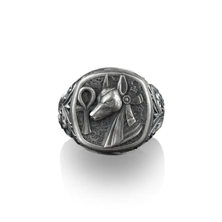 Anubis Egyptian God of The Dead, Sterling Silver Square Signet Ring, Egyptian Signet Ring, Ancient Egyptian Jewelry, Mythology Jewelry