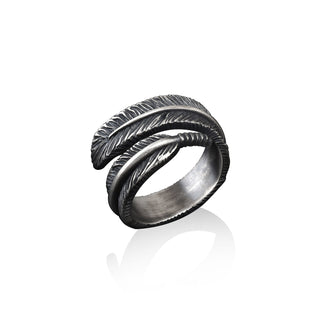 Silver Feather Ring, Sterling Silver Men Jewelry, Oxidized Feather Ring, Adjustable Bird Feather Accessory, Bird Feather Ring, Men Gift Ring
