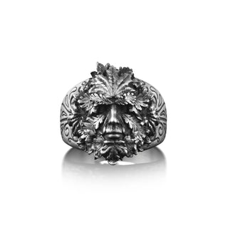 Green Man Extraordinary Ring For Men, Jack in the Green One Of A Kind Ring, Leaf Ring in Fantasy Style, Family Ring in Sterling Silver