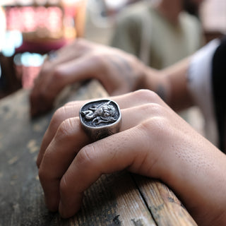 Namaste Elephant Handmade Sterling Silver Men Signet Ring, Elephant Animal Signet Ring, Elephant Buddist Silver Men Jewelry, Ring For Men