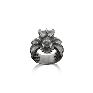 Biker Dragon Statement Ring For Men in Sterling Silver, Dragon Mythology Ring, Dragon Gothic Men Jewelry, Animal Punk Ring, Ring for men