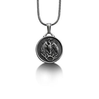 Phoenix FireBird 925 Silver Necklace, Sterling Silver Engraved Necklace, Phoenix Pendant, Personalized Jewelry, Pagan Jewelry, Memorial Gif