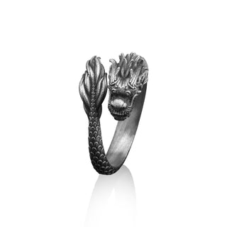 Snake Dragon Handmade Sterling Silver Men Adjustable Ring, Dragon Mythology Jewelry, Animal Ring, Minimalist Ring, Gothic Ring, Ring For Men