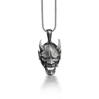 Oni Mask Necklace in Oxidized Silver, Japanese Hannya Mask Necklace For Best Friend, Demon Necklace For Boyfriend, Devil Necklace in Goth