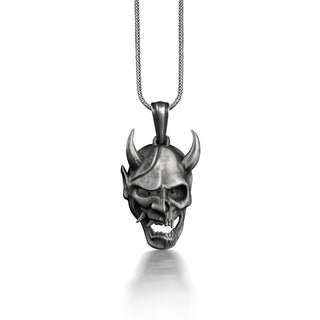 Half Devil Half Skull Necklace For Men, Sterling Silver Gothic Necklace For Boyfriend, Demon Necklace For Best Friend, Punk Necklace