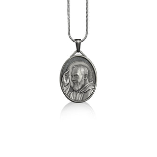 St padre pio art christian necklace for family, Saint pio of pietrelcina necklace, Personalized pendant with custom name