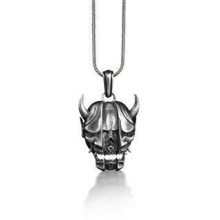 Skull Turning to Devil Gothic Necklace, Oxidized Demon Necklace in Sterling Silver, Cool Goth Necklace For Boyfriend, Unique Mens Necklace