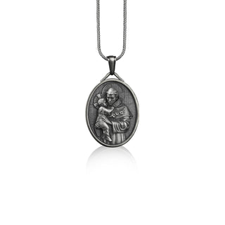 St anthony with baby jesus pendant necklace in silver, Personalized religious necklace for catholic, Christian necklace