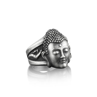 Buddha Oxidized Sterling Silver Ring, Yoga Ring For Best Friend, Male Buddhist Ring, Buddhist Jewelry For Men, Spiritual Ring, Buddhist Gift