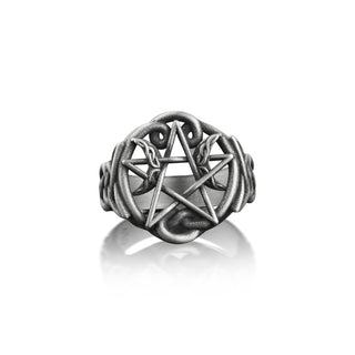 Celtic Moon and Star Ring in Silver, Celtic Knot on Side Celestial Ring For Men, Pentagram Ring For Boyfriend, Nordic Jewelry, Husband Gift