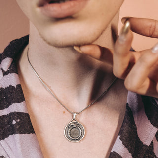 Handmade ouroboros dragon pendant necklace in silver, Personalized fantasy necklace for boyfriend, Custom name pendant
