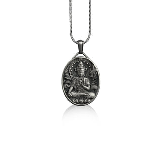 Meditating Buddha Oval Medal, Buddhist Necklace Silver, Customizable Necklace, Engraved Necklace for Men, Spiritual Gift, Gifts for Buddhist