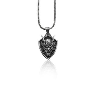 Japanese Oni Mask Demon Necklace For Men in Silver, The Art of Japanese Mask Silver Jewelry, Gothic Necklace, Oni Mask Pendant Japanese Gift