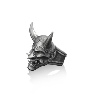 Oni Mask Sterling Silver Gothic Ring, 925 Silver Demon Ring, Japanese Art, Japanese Mythology Jewelry, Protection Ring, Remembrance Gift