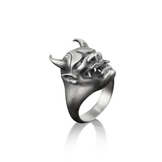 Hannya Mask Ring for Men in Sterling Silver, Demon Ring For Men in Gothic Style, Devil Ring For Boyfriend, Japanese Oni Mask Ring, Men Gift