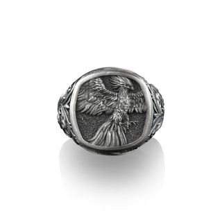 Winged Phoenix Square Signet Ring for Men in Sterling Silver, Phoenix Gold Man Ring, Pinky Rings for Women, Mythology Lover Gift, Small Gift