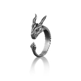 Horned Dragon Band Ring for Men in Sterling Silver, Dragon Ring, Mythical Creature Ring, Ring for Dragon Lovers, Handcrafted Gothic Ring