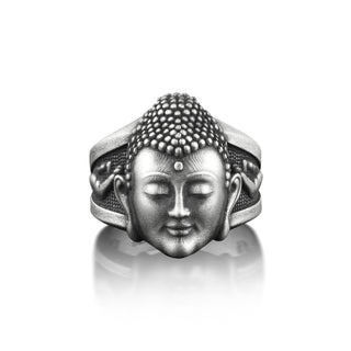 Buddha Oxidized Sterling Silver Ring, Yoga Ring For Best Friend, Male Buddhist Ring, Buddhist Jewelry For Men, Spiritual Ring, Buddhist Gift