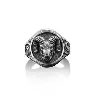 Handmade Aries Ram Sterling Silver Men's Signet Ring, Zodiac Boho 925 Silver Man Ring, Animal Majestic Ram Silver Man Jewelry, Ring For Mens