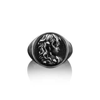 Gorgon Medusa Handmade Signet Ring, Sterling Silver Medusa Head Pinky Men Ring, Silver Medusa Jewelry, Greek Mythology Gift, Medusa Men Gift