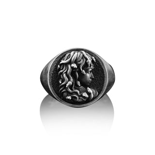 Gorgon Medusa Handmade Signet Ring, Sterling Silver Medusa Head Pinky Men Ring, Silver Medusa Jewelry, Greek Mythology Gift, Medusa Men Gift
