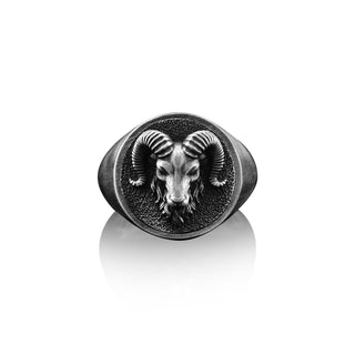 Aries Ram Handmade Signet Ring, Sterling Silver Aries Ram Pinky Men Ring, Aries Ram Silver Jewelry, Zodiac Ring, Memorial Gift, Animal Ring
